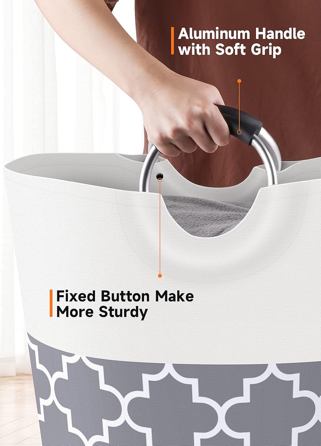 Large Laundry Basket Laundry Hamper Bag Washing Bin Clothes Bag Collapsible Tall With Handles Waterproof Travel Bathroom College Essentials Storage For College Dorm, Family (Grey)115L