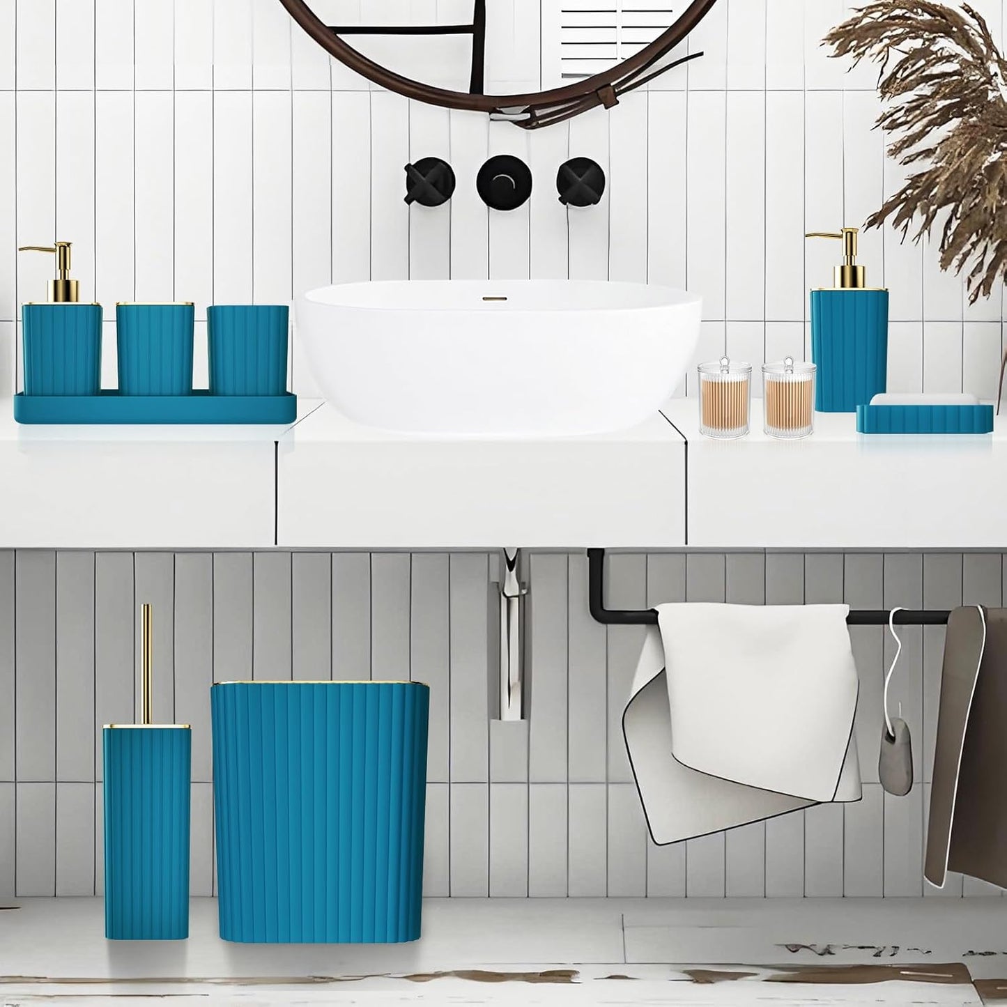 28PC Bathroom Accessories Set - Gorgeous Teal Bathroom Set with Shower Caddy and Shower Curtain, Bathroom Accessory Set, Soap Dish & Trash Can