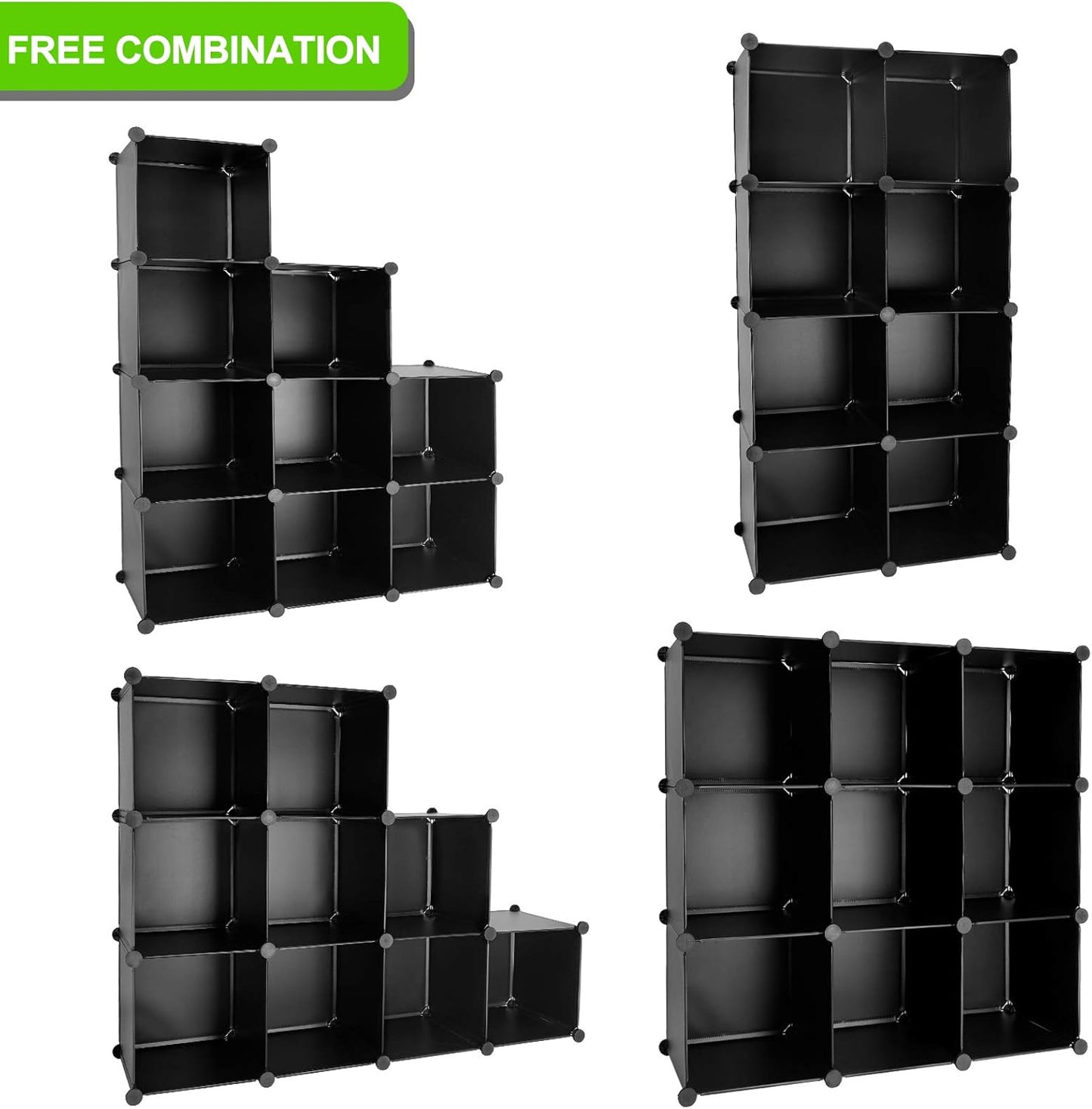 TUMUCUTE Cube Storage Organizer, 9-Cube DIY Plastic Closet Cabinet Modular Bookcase, Storage Shelves for Bedroom Living Room, Office, Black