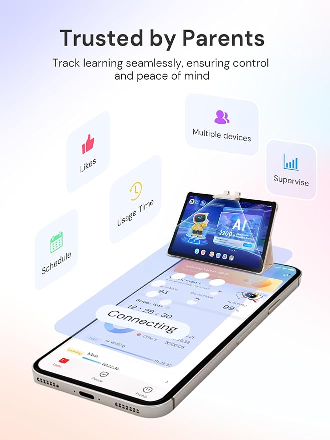 AI Kids Tablet with Parental Control - 50000+ Content AI Tutor Learning Tablet with ELA, Math, ABC, Word, Read, Phonics, STEM for Homeschooler Educational Study for G1 - G6 (TalPad T100, Standard)