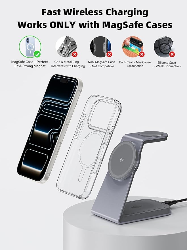 2025 3 in 1 Magnetic Wireless Charger Stand for Apple Devices, TRIBONE Qi2 Certified 15W Fast Charging Station for iPhone 17/16/15/14/13/12 Series, Apple Watch, Airpods