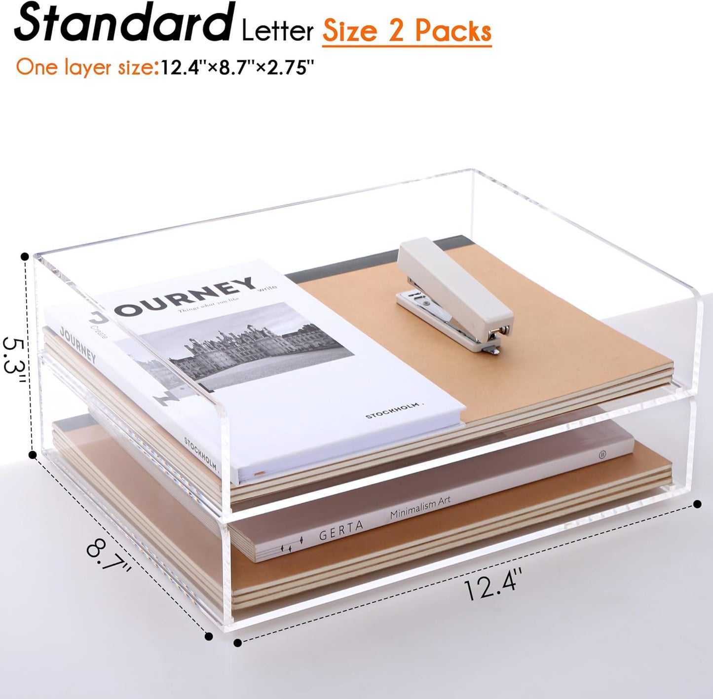 Paper Organizer, 2 Tier Stackable A4 Size Acrylic Letter Tray, Office/Home/School Organization - Clear