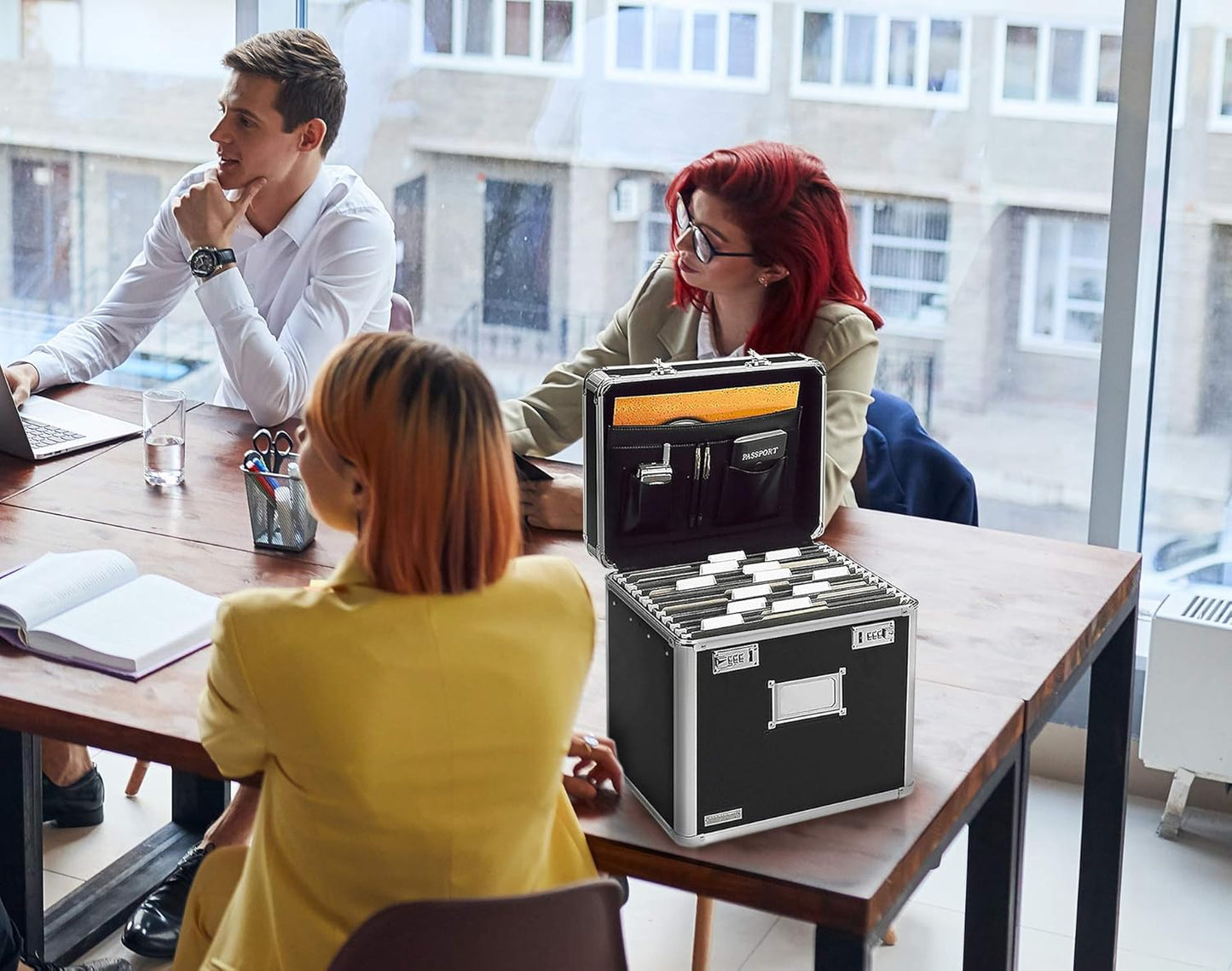 Vaultz Locking File Organizer Box - 13.5 x 13.25 x 10.5 Inch Large, Portable Locking Storage Box for Filing Letters & Documents w/Combination Lock, Black