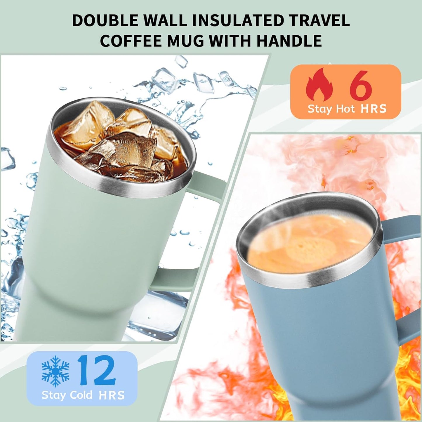 20oz Insulated Tumbler with Handle Stainless Steel Travel Coffee Mug with Lid and Straw Double Wall Vacuum Leak-proof Reusable Thermal Water Cup for Hot and Cold Drinks (Multicolor-1,4 Pack)