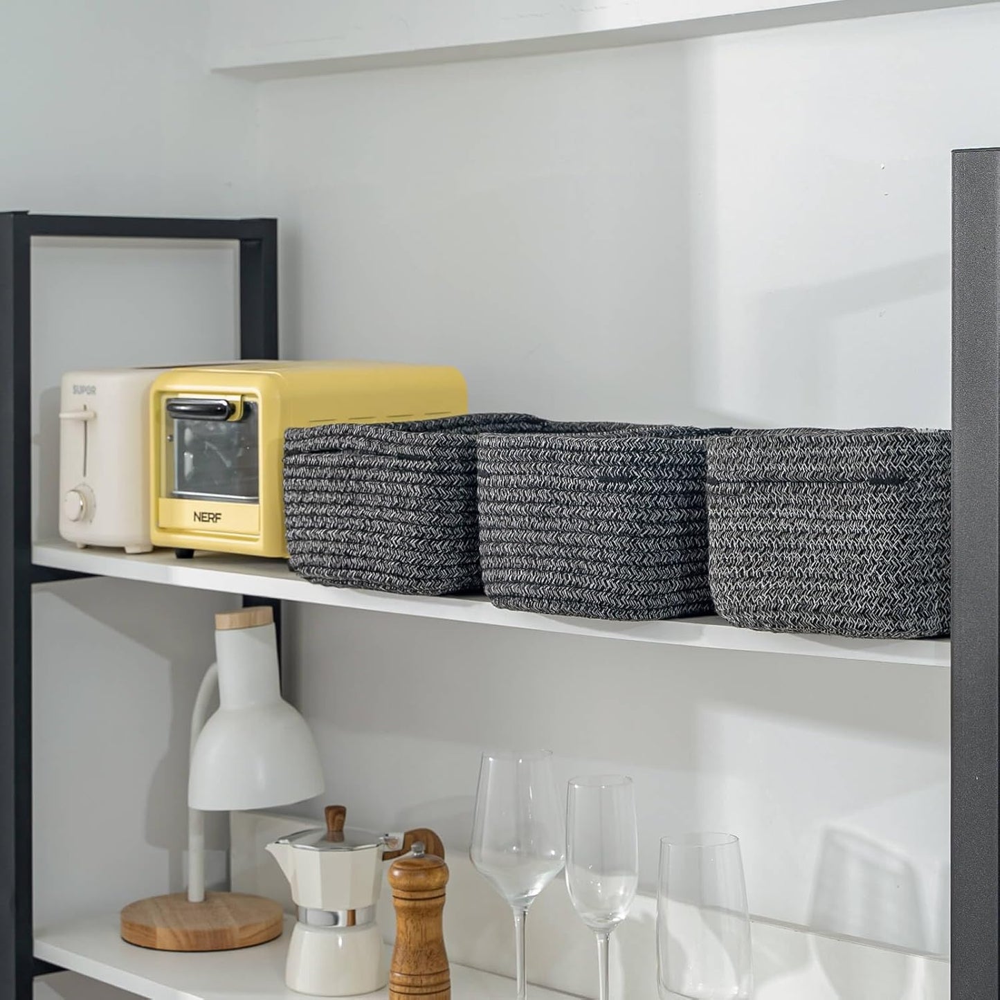 CubesLand Mixed Black Baskets Bins for Organizing,Small Woven Storage Baskets for Shelves,Cute Closet Cube Bins Set 3,Baby Nursery Cube Organizer Toys Basket Bin,Home Decor Organization Bins