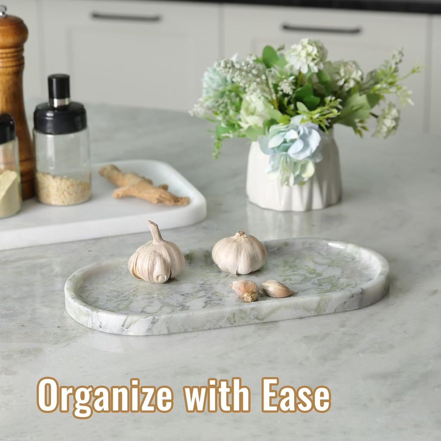 Koville African Natural Marble Tray, 12"x6" Vanity Decorative Tray for Countertop Organizer, Catchall Tray for Perfume, Candles, Jewelry Dish