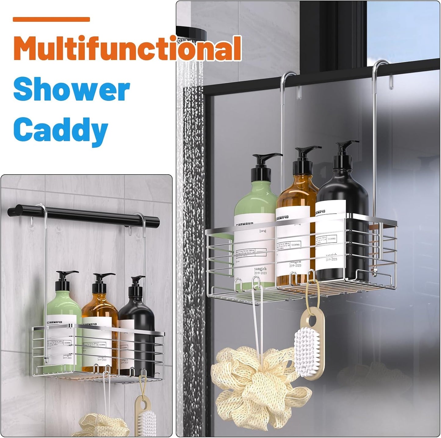 YUOROS Shower Caddy Hanging, Over the Door Shower Organizer Rack 304 Stainless Steel Rustproof (Silver)