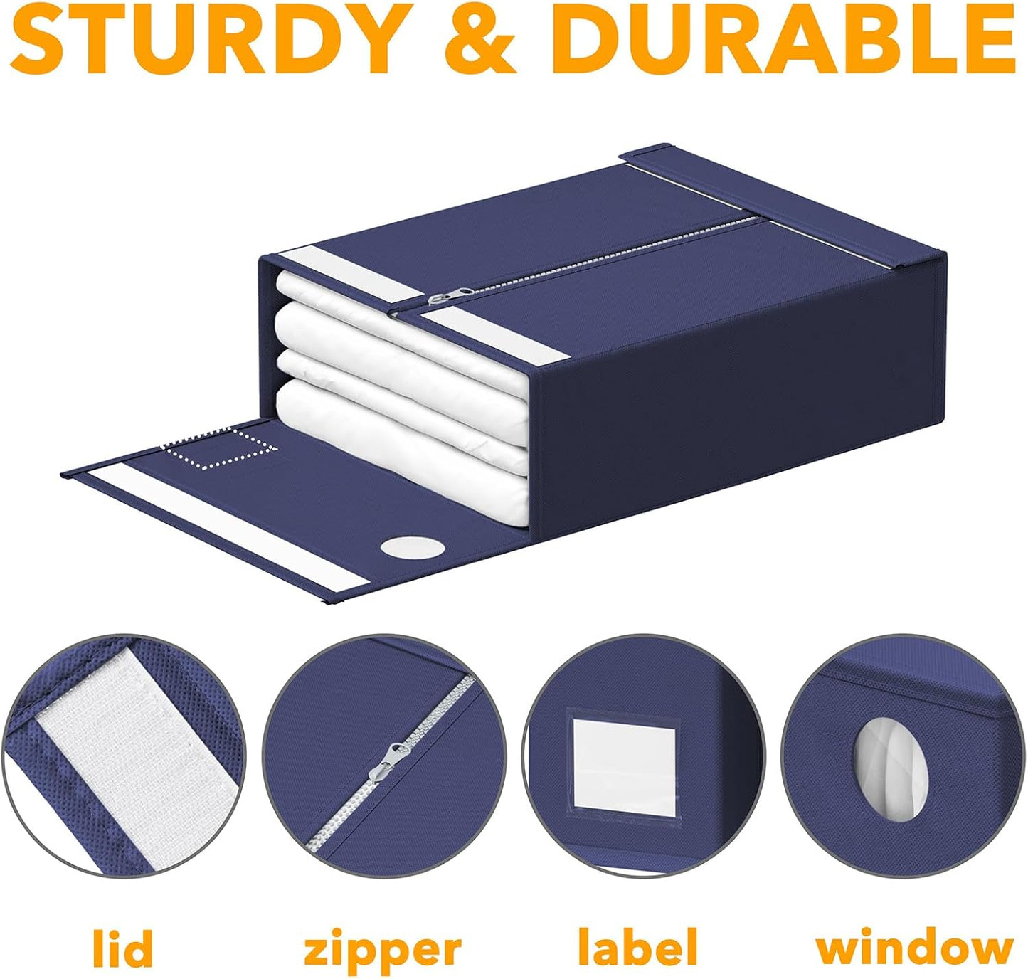 SpaceAid 4 Pack Bed Sheet Organizers and Storage, Foldable Sheet Organizer for Linen Closet, Sheets Set Folder Keeper with Window XL (Queen & King Size) Bedding Container (Navy Blue, 4 Pack)