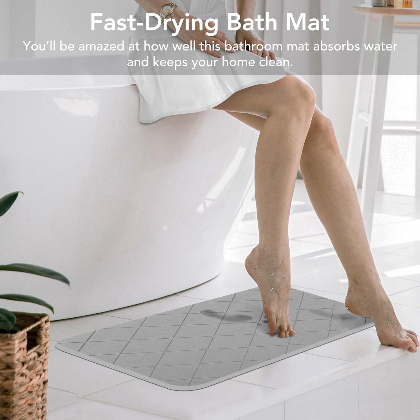 Stone Bath Mat, Diatomaceous Earth Shower Mat, Non-Slip Super Absorbent Quick Drying Bathroom Floor Mat, 2 Pack, Grey, Pattern 2