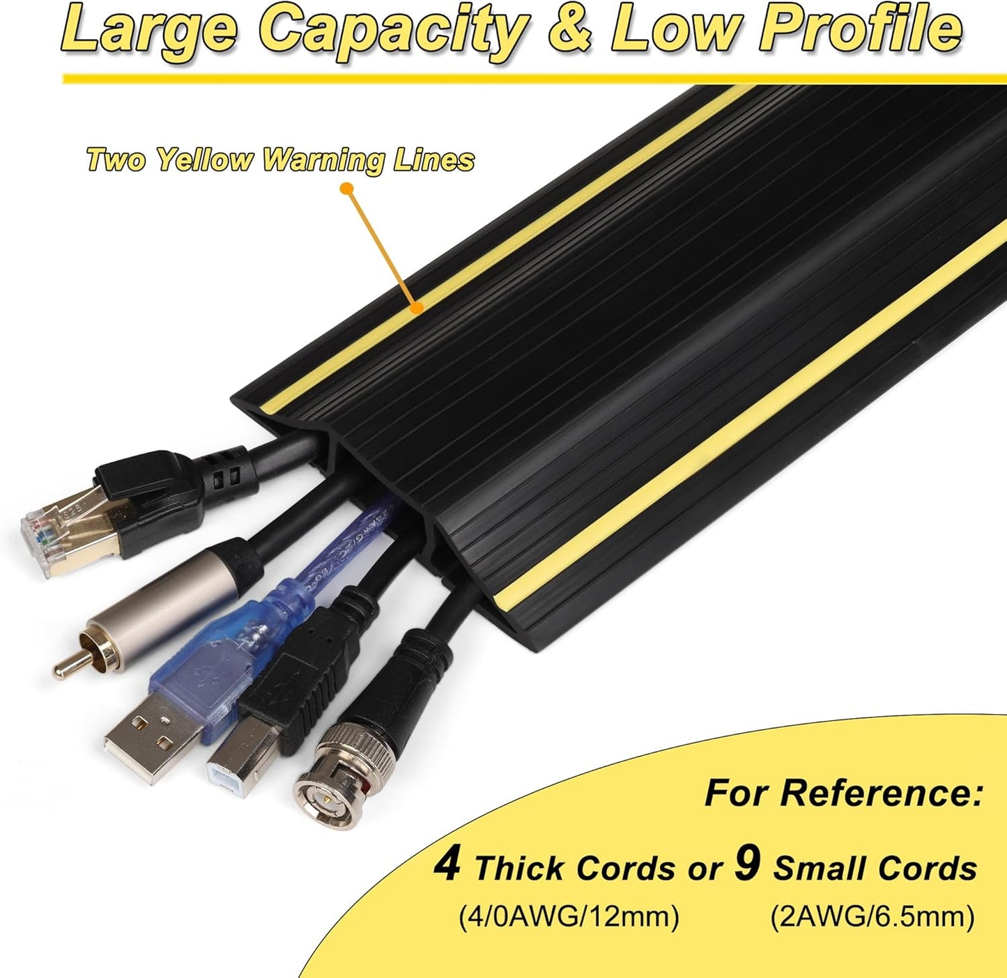 ZhiYo 4ft Cord Covers for Wires on Floor, Large Capacity Cord Hider Floor Wire Covers for Cords, Cable Protector Cable Management Prevent Cable Trips, for Home Office