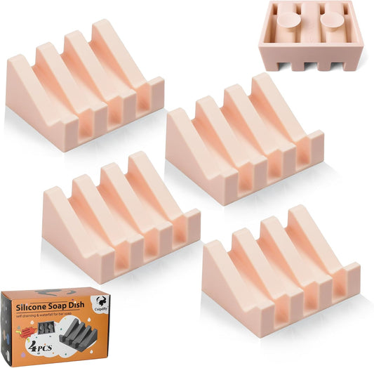 Self Draining Soap Dish,Silicone Suction Cup Soap Holder, Bathroom Soap Dish for Bar Soap,Can Extend Soap Life,Bathroom, Bath Tub, Kitchen Sink (4, Pink)