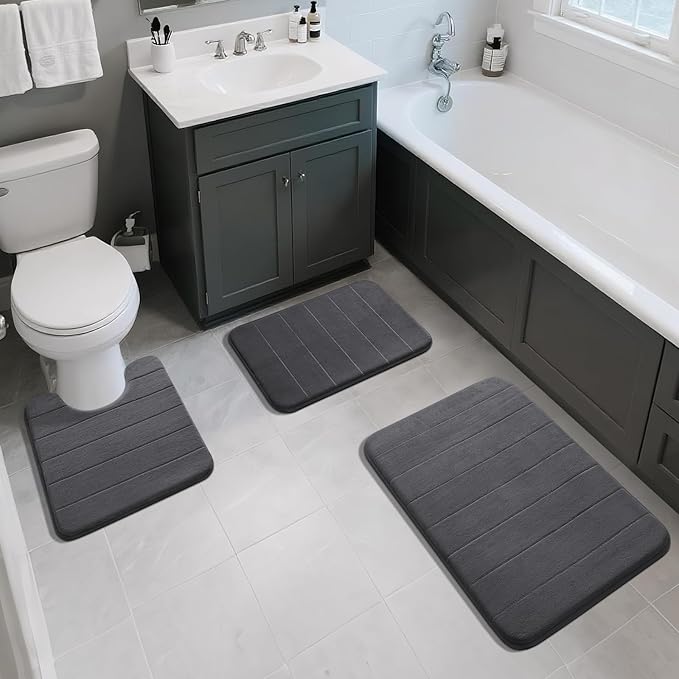 Yimobra Memory Foam Bath Mat, Super Soft Absorbent Bathroom Rug Non Slip, Quick Dry, Machine Washable Floor Carpet for Tub Shower, Home Decor Accessories, 24x17, Dark Gray