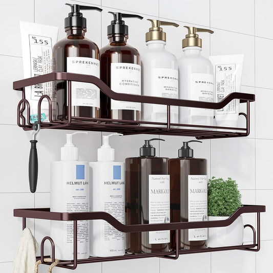 Kitsure Shower Caddy Large - Adhesive Shower Organizer, Stainless Steel Shelf for Inside Shower, No Drill Bathroom Organizers and Storage, Home Decor Accessories, 2 Pack, Brown