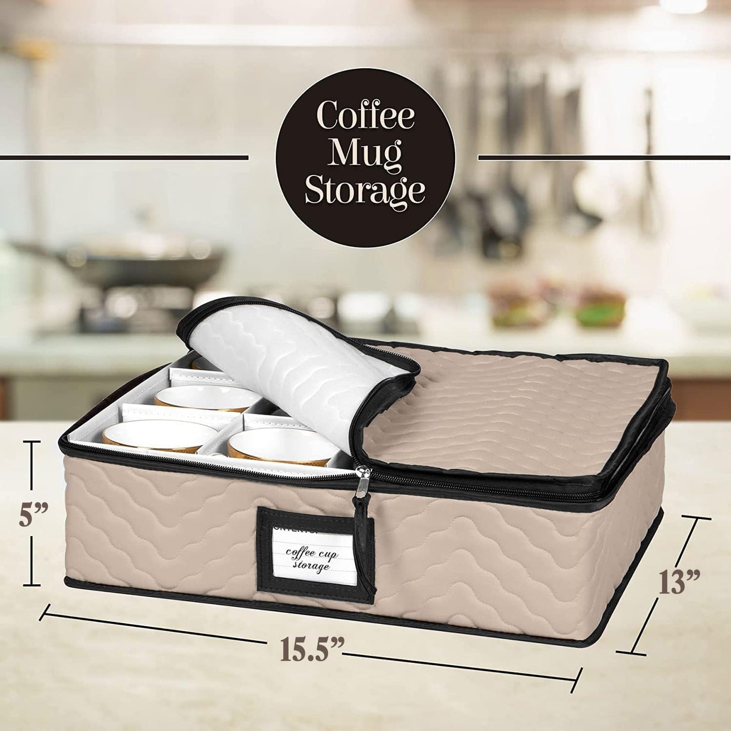 China Storage Containers 5-Piece Set Moving Boxes for Dinnerware, Glasses, Plates, Mugs and Saucers Sturdy Quilted Microfiber Dish Organizer with Dividers for Seasonal Storage - Holds Set of 12, Brown