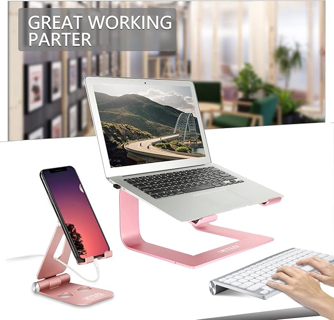 Urmust Laptop Stand for Desk - Ergonomic Computer Stand Riser Holder for MacBook Air Pro, Dell, HP, Lenovo, Samsung, Alienware Laptops 11-15.6" (Pink, Up to 15.6" Laptop)