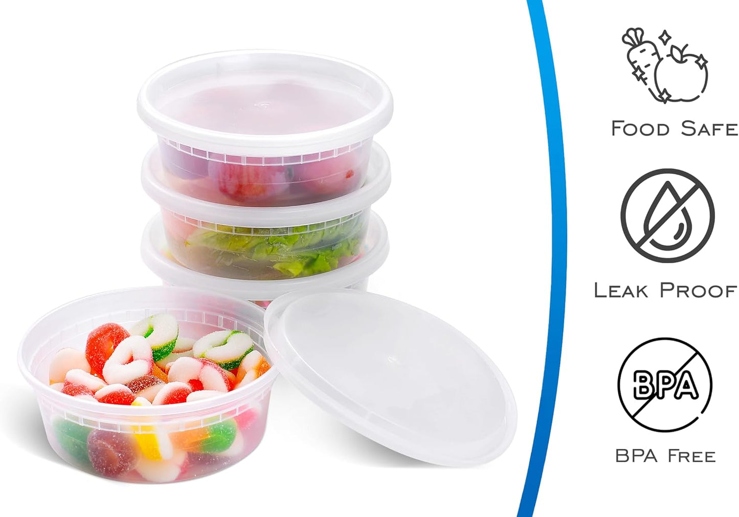 EDI [8 OZ, 50 Sets] Plastic Deli Food Storage Containers with Airtight Lids | Microwave-, Freezer-, Dishwasher-Safe | BPA Free | Heavy-Duty | Meal Prep | Leakproof | Recyclable