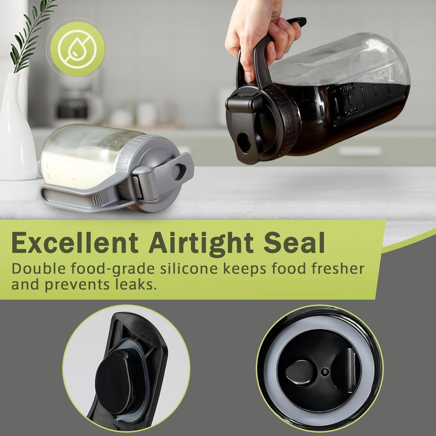 2 Pack Mason Jar with Pour Spout Lid V-shaped, 64 oz Sun Tea Jar Double Leak Proof, 2 Quart Drink Pitcher for Breastmilk, Sun Tea, Juice, Coffee Creamer, Iced Tea Pitcher…