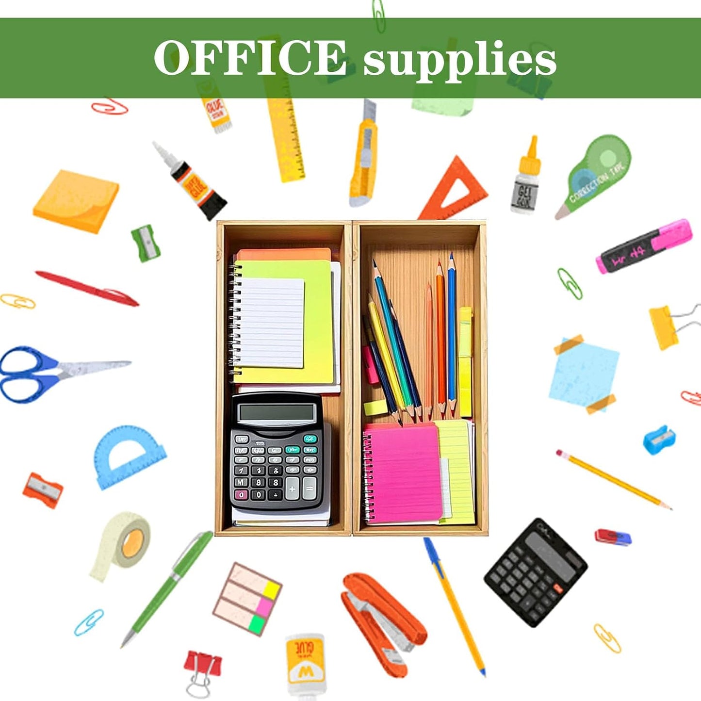 Desktop organizer, Bamboo storage tray for small tools, For office cabinets Bathroom 11.8x4.92x1.34 Inches(1 - PCS)