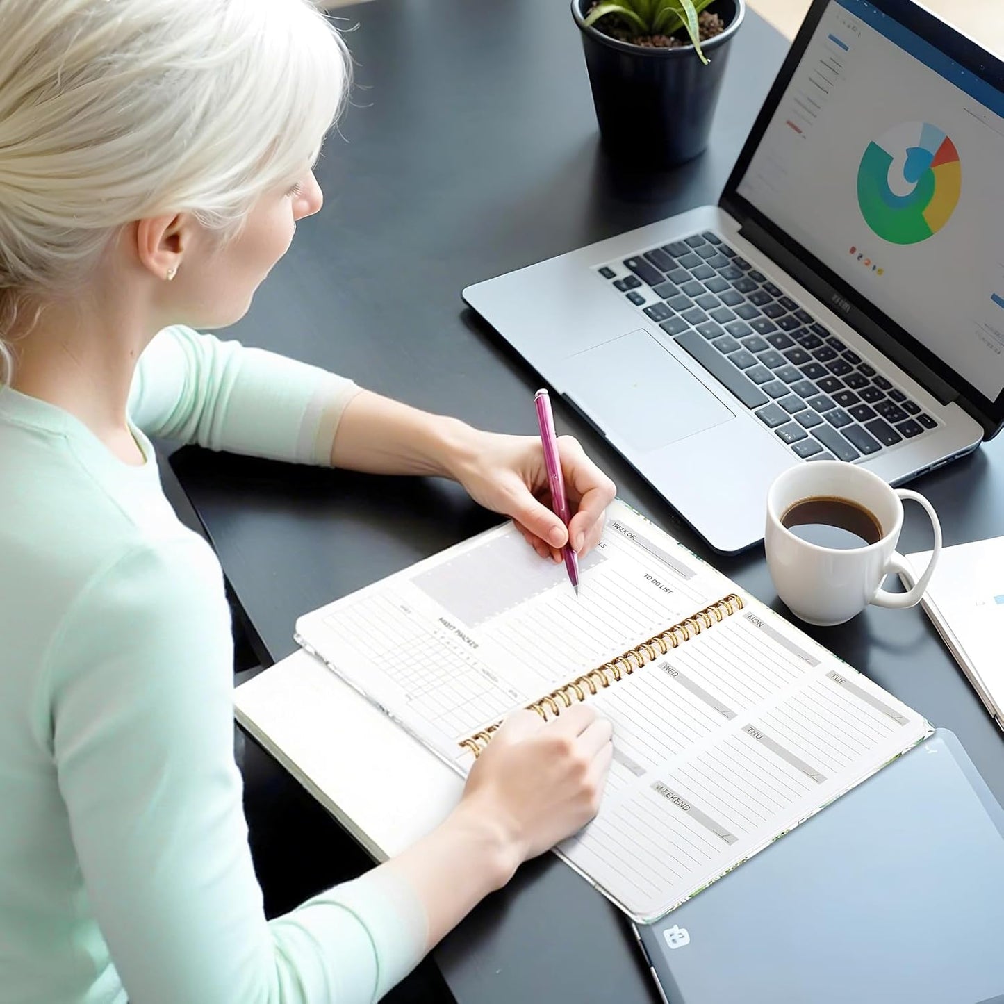 Undated Weekly Planner, A5 Weekly To Do List Notebook with Habit Tracker Spiral Binding Weekly Planner Notebook with Stickers Home Work School Supplies, Grean Leaves