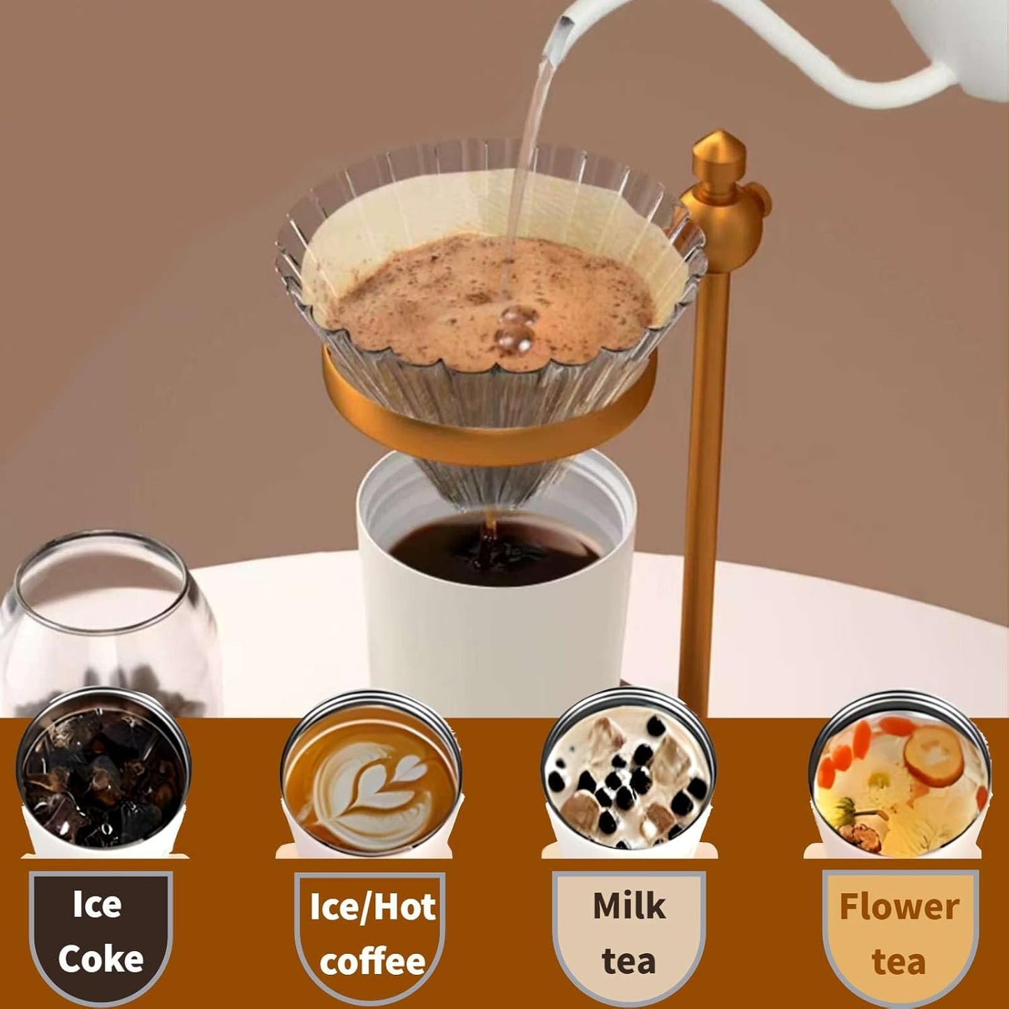 18 oz Insulated Coffee Mug with Straw and Lid, Durable Stainless Steel Coffee Cups with Strap, Reusable Iced&Hot Coffee Tumbler,Portable Coffee Travel Mug for Car, Camping-Creamy White