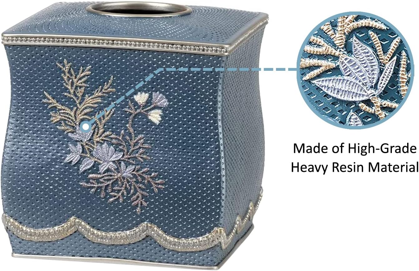 Zahari Home 2pc Capri Bathroom Decor Set Waste Basket for Bathroom & Tissue Cover Modern Classic Decor Stylish Unique Design Beautiful Royal Blue Bathroom Accessories Set