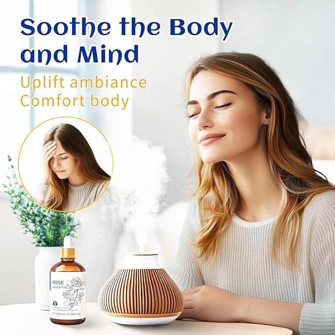 HIQILI 100ML Rose Essential Oil for Skin, Diffuser & Candle, 100% Pure and Natural - 3.38 Fl Oz