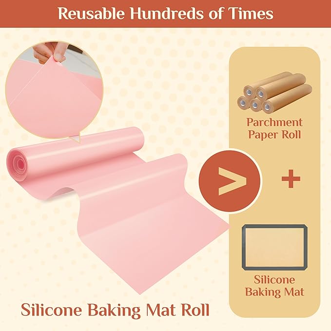 Silicone Baking Mat, 16 IN x 10 FT Free Cutting Baking Sheet, Non-Stick Reusable Dough & Pastry Mat, Non-Slip Silicone Mat Roll for Air Fryer Liner, Freeze Dryer, Oven Baking Pan, Kitchen Counter