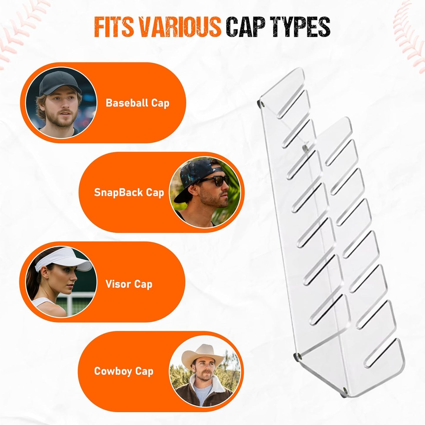 closet organizer Acrylic Hat Organizer – 2-Tier Clear Baseball Cap Rack for Closet, Shelf, or Display | Stackable Cap Holder Storage Stand for Men & Women (Holds Up to 14 Hats) no install needed