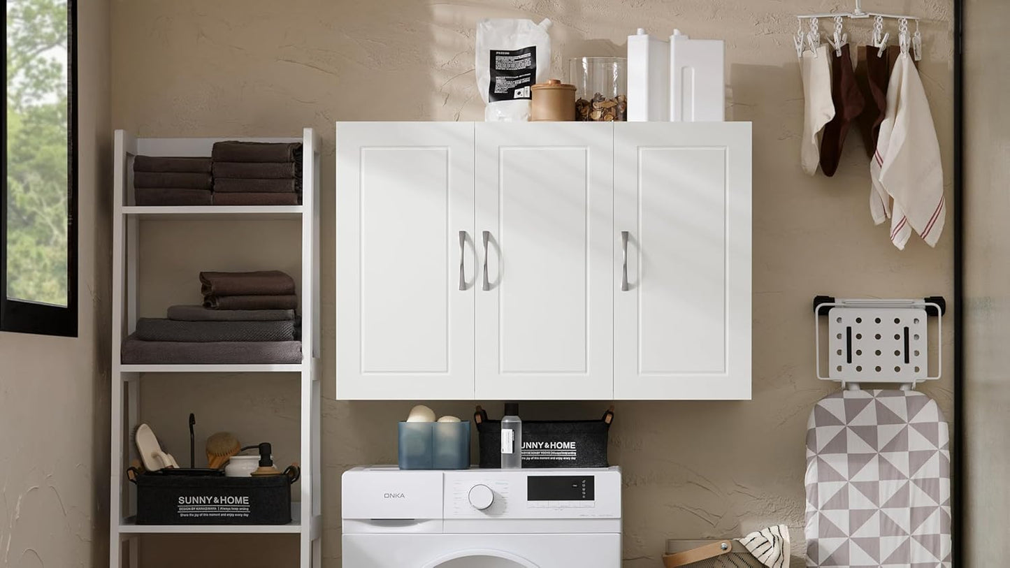 SoBuy Wall Cabinet Laundry Room, Medicine Cabinet for Kitchen Bathroom Garage, Wall Storage Cabinet with Adjustment Shelves, White FRG231-L-W