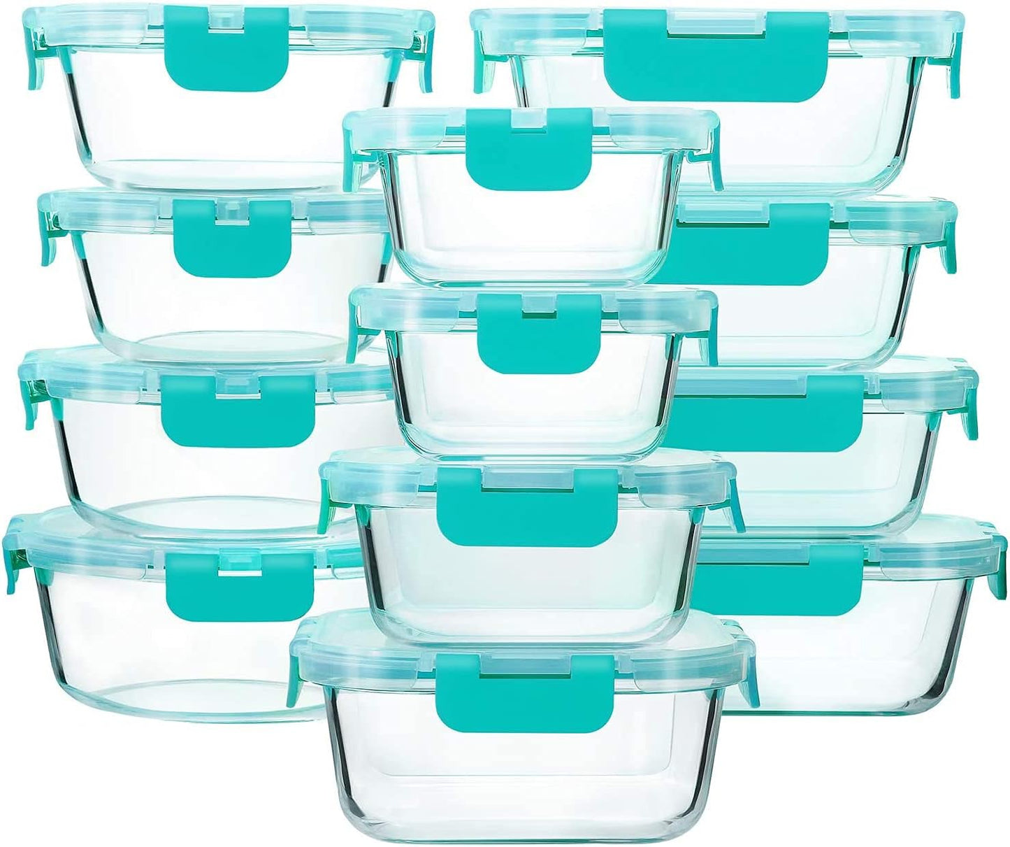 24-Piece Glass Food Storage Containers with Locking Lids,Glass Meal Prep Containers Set - Airtight Lunch Containers, Microwave, Oven, Freezer and Dishwasher,Green