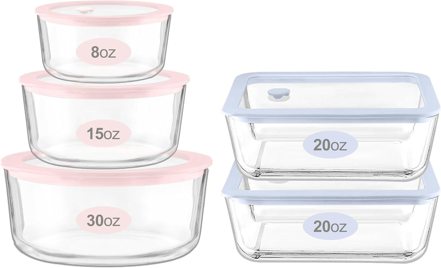 Urban Green glass storage containers with lids (Blue&Pink-5RS)