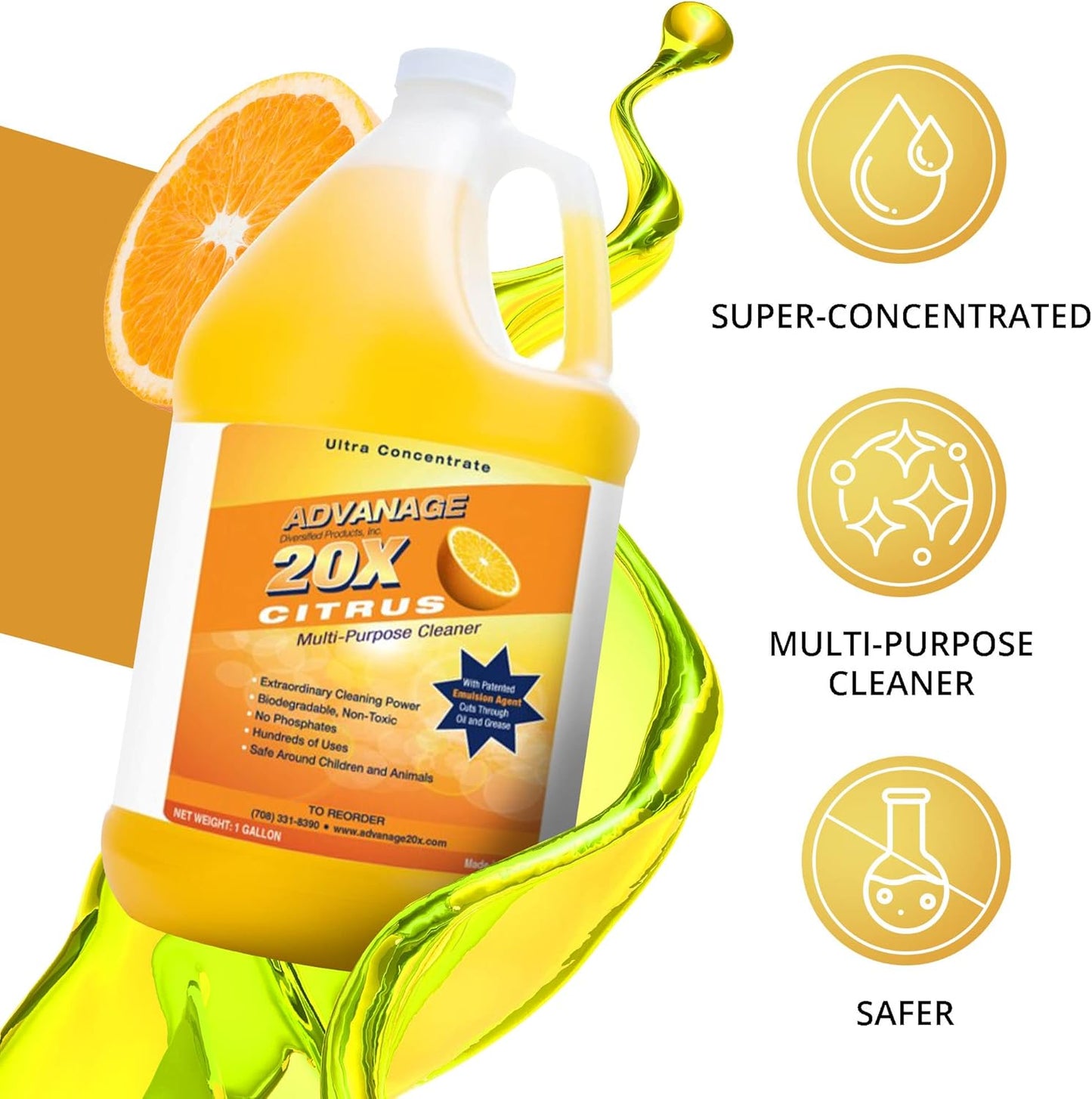 All Purpose Cleaner Concentrate - Advanage 20X The Wonder Cleaner Citrus for All Surfaces Around Bathroom, Kitchen, Oil and Grease | Multi Purpose Cleaner for Household Cleaning Solution | 128 Fl Oz