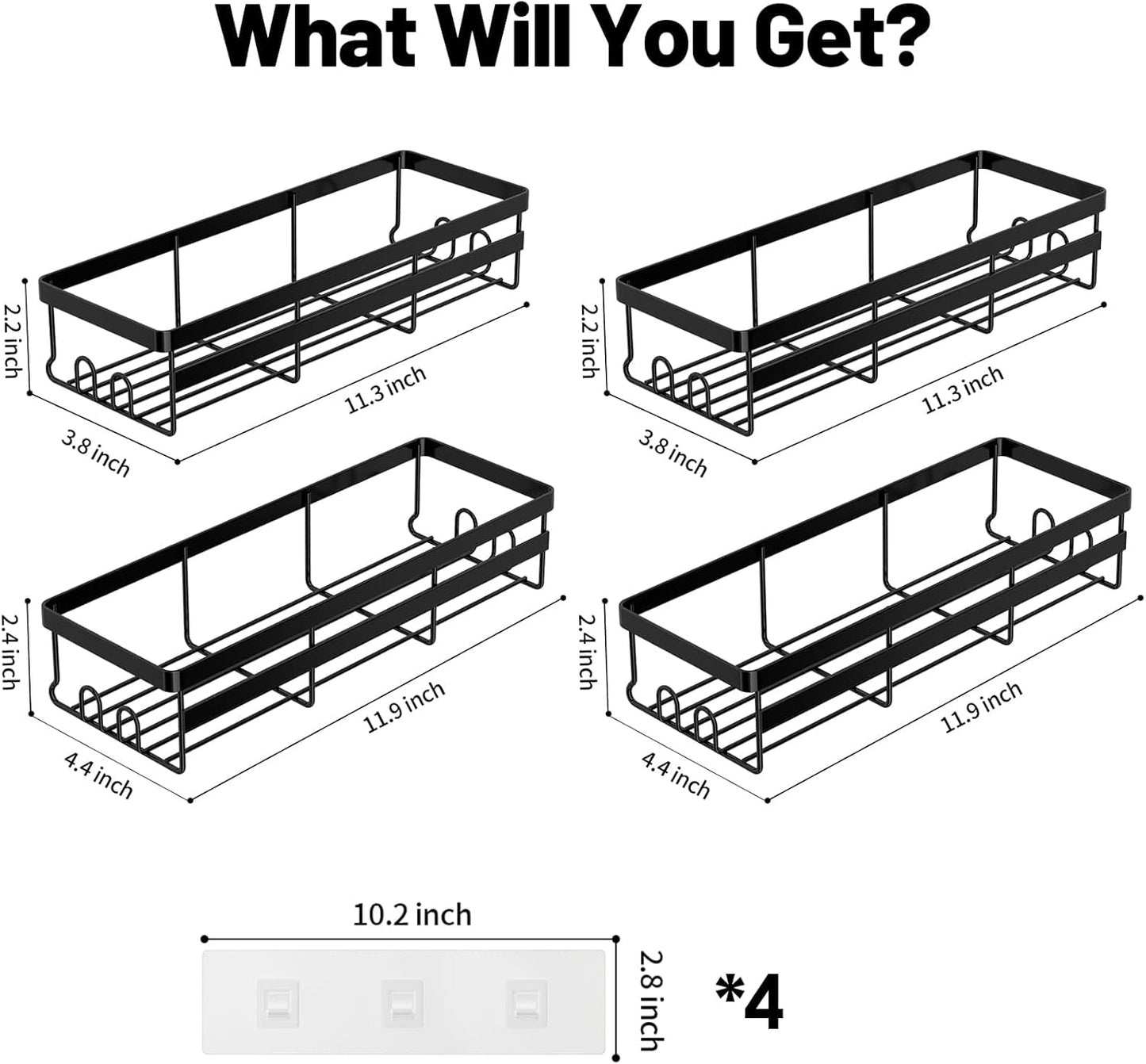 WOWBOX Shower Caddies 4 Pack - Adhesive Hanging Shower Shelf - Bathroom Organizers and Storage, No Drilling Stainless Shower Shelves for Home Decor, Bathroom Accessories