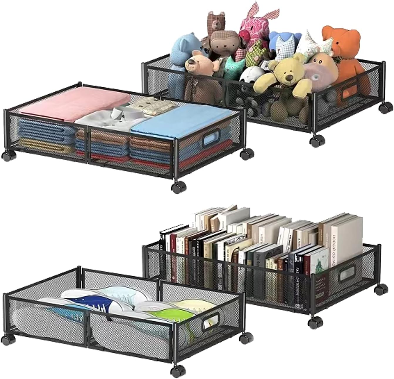 Foldable Bedroom Storage Organization with Handles - Under Bed Storage Containers with Wheels - Bins Drawer for Clothes, Blankets and Shoes