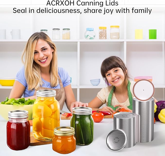 Mason Jar Lids 48 Pack: 24 Wide Mouth + 24 Regular Mouth Canning Lids, Vacuum Seal Food-Grade Canning Supplies Compatible with Electric Vacuum Sealers