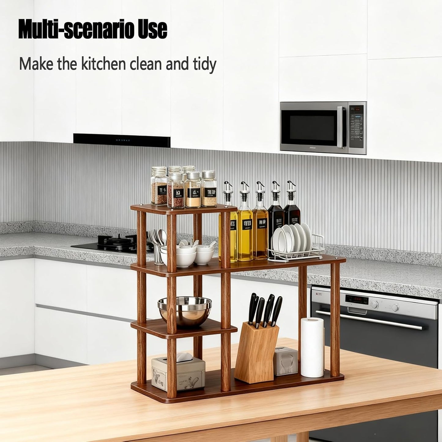 Wood Office Desk Top Shelf Organizer, 3 Tier Desktop Bookshelf with Storage for Small Spaces, Bookcase Tabletop Shelves for Office, Home, Dorm