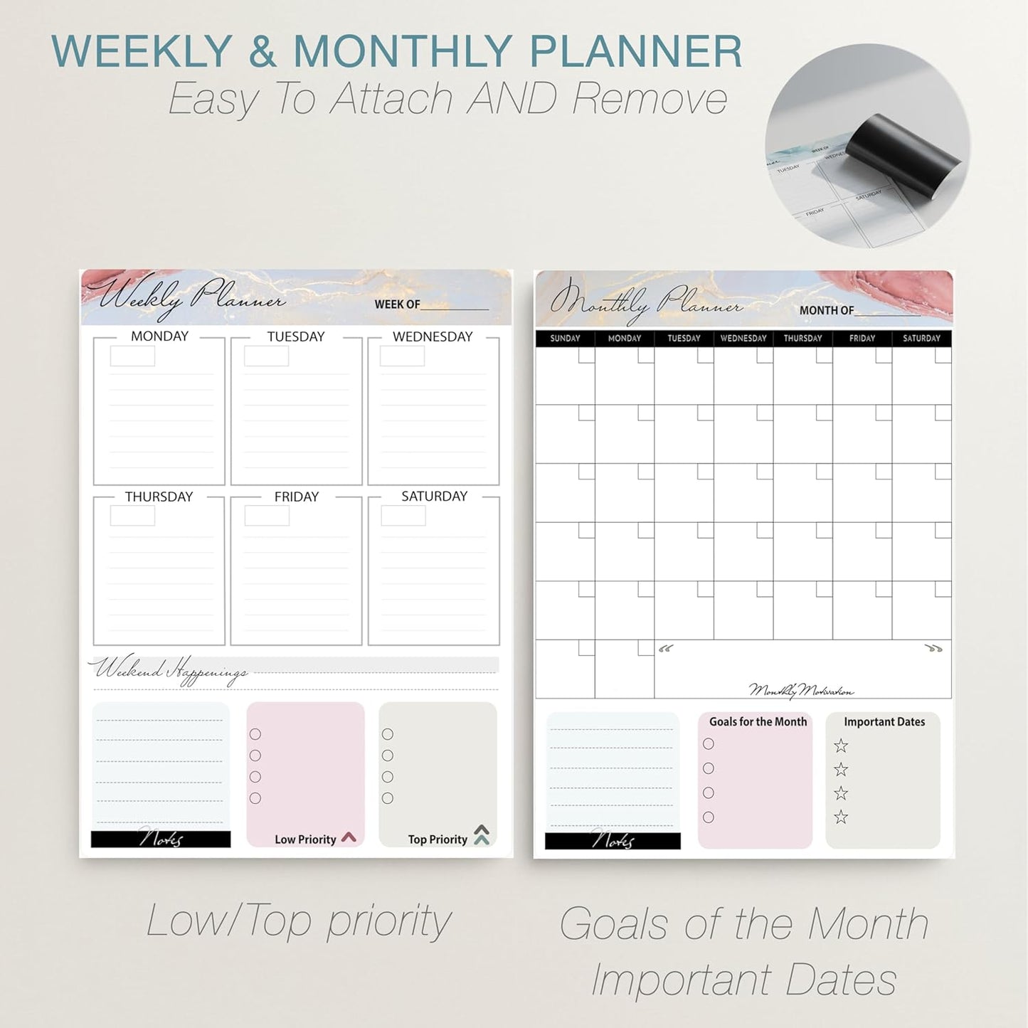 Small Whiteboard 12 x 16 Inch Magnetic Dry Erase Board with Handle | Rose Gold Aluminum Frame | Double-Sided Planner Board with Weekly & Monthly Sheets | 3 Markers, Eraser & 2 Magnets