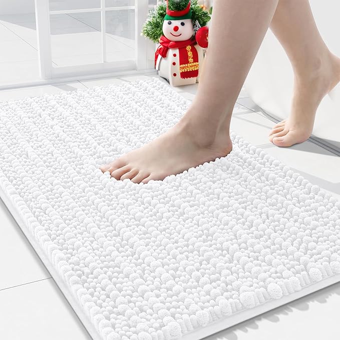 Arotive Luxury Chenille Bathroom Rug Mat, Extra Soft Thick Absorbent Shaggy Bath Rugs, Non-Slip Machine Wash Dry, Plush Bath Mats for Bathroom, Shower and Tub, 36x24, White