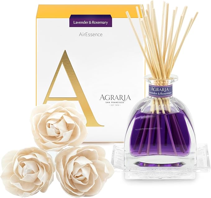 AGRARIA AirEssence Flower and Reed Diffuser Set, Handmade Sola Flower Botanical Home Fragrance Set, Scented Oil Reed Diffuser Gift for All Occasions