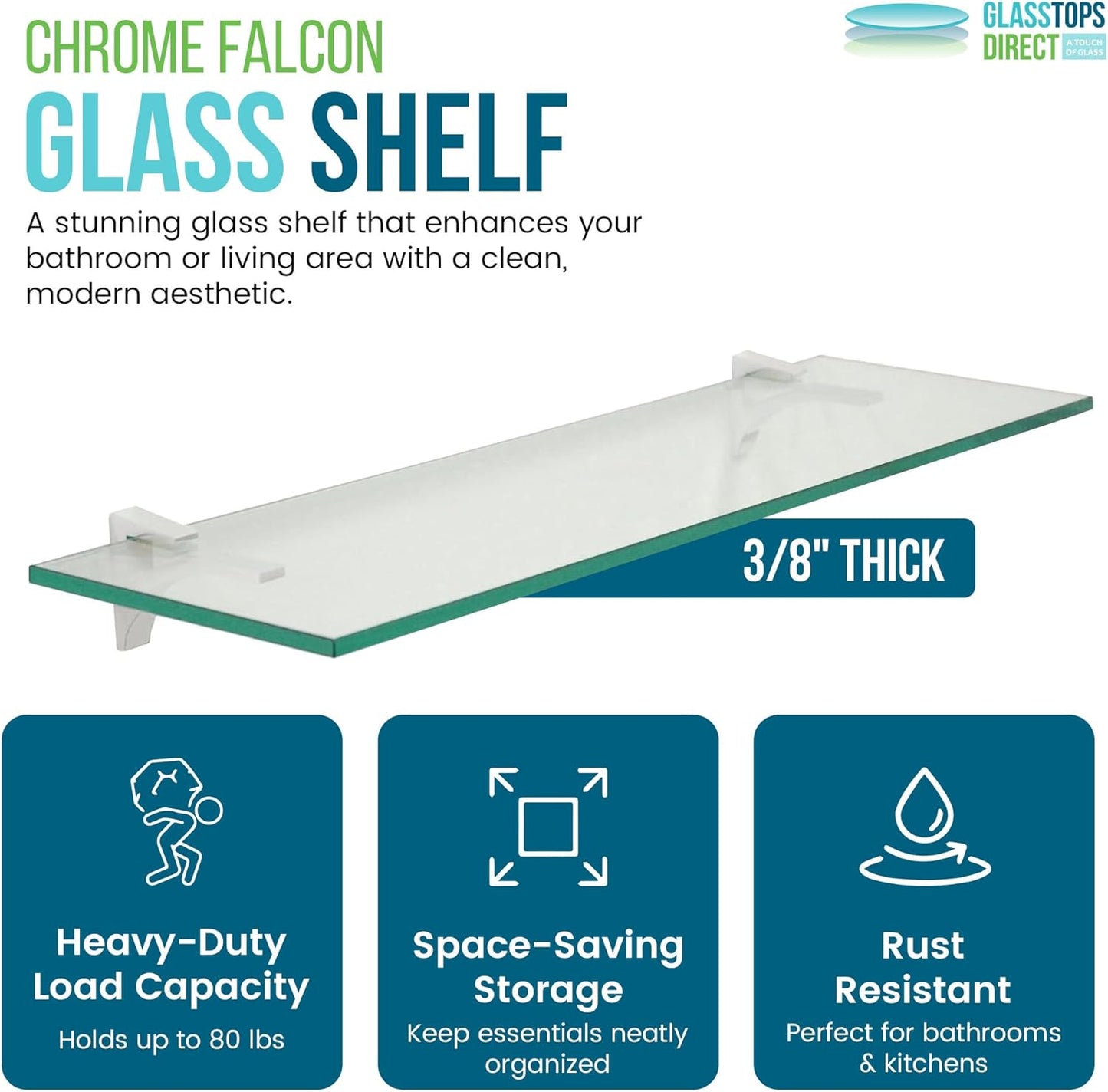 Spancraft Clear Floating Glass Shelf 8" X 36" in Chrome