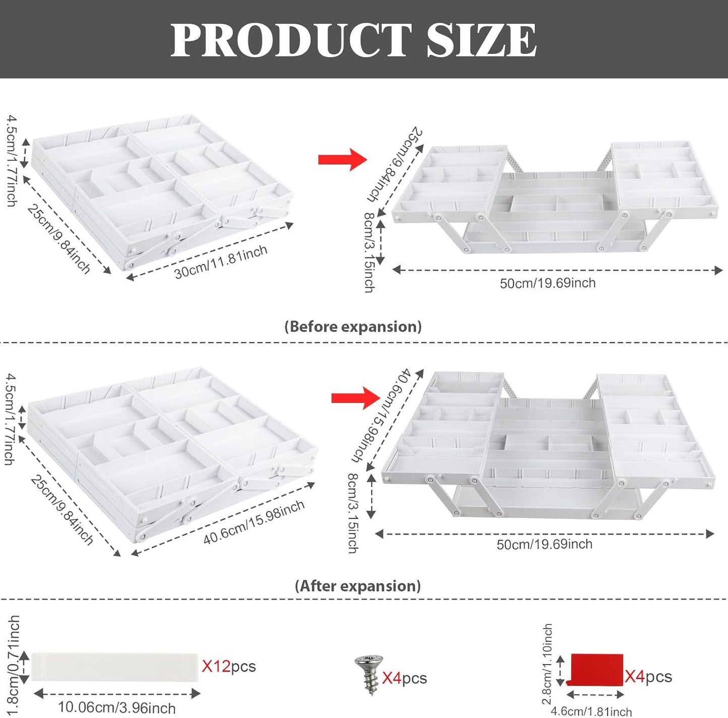 2/3 Tier Smart Collapsible Drawer Organizer,Multi Level Stacking Folding Junk Organizer, Foldable Expandable Pop up Tray, Expanding Multilevel Triple Desk Space Organizer (2 Row 2 Tier - White)