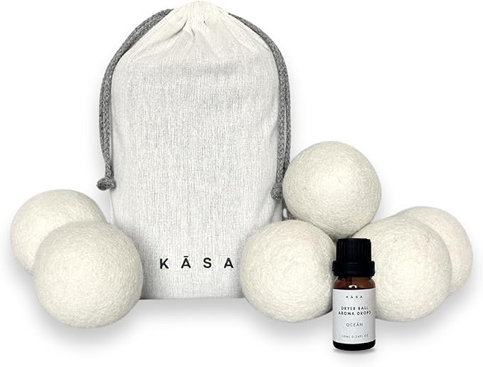 Premium Wool Dryer Balls, Set of 6 XL 100% New Zealand Wool, Natural Fabric Softener, Reusable, Anti Static, Reduces Drying Time, Wrinkles, Pet Hair, Lint