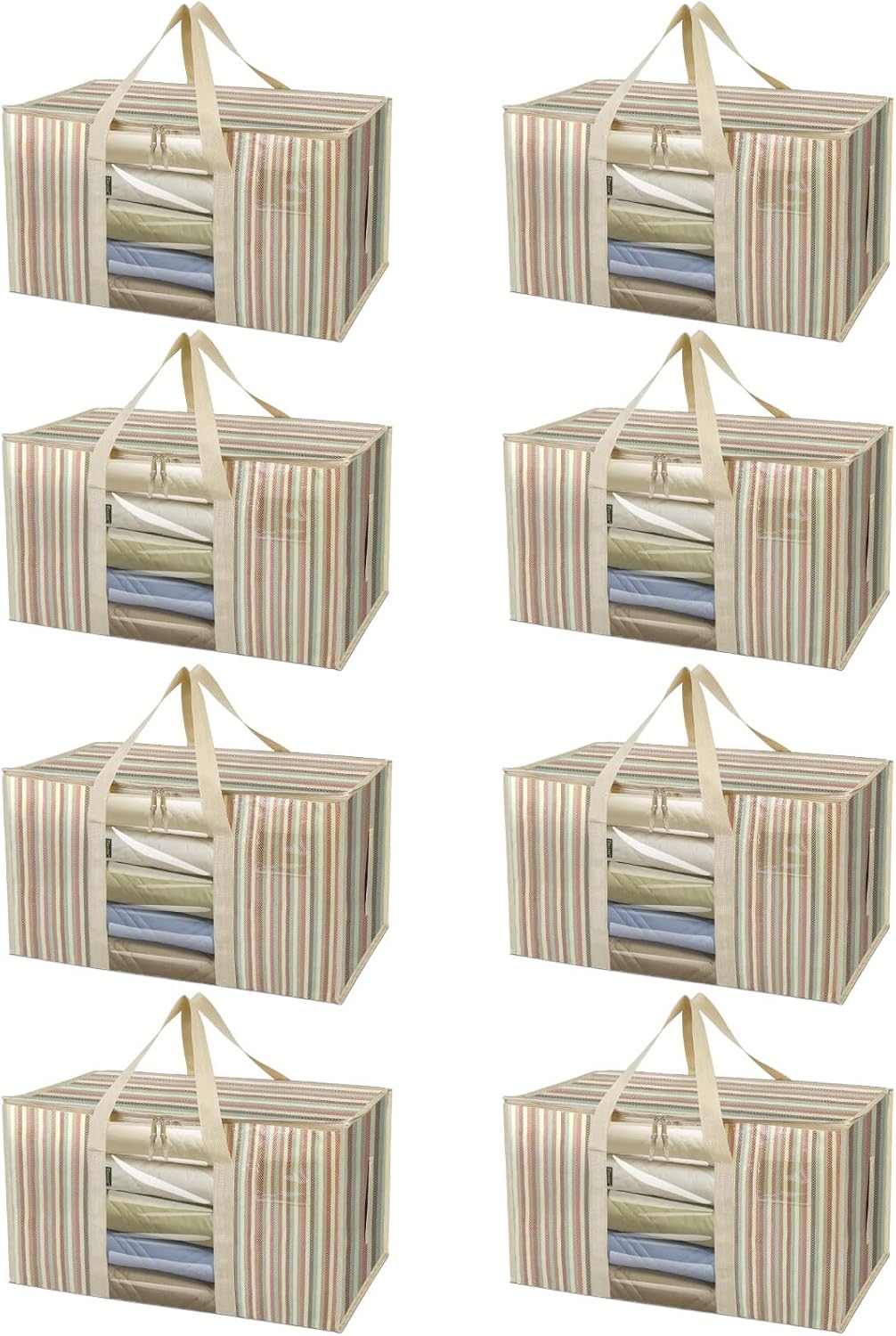BALEINE 8-Pack Oversized Moving Bags with Reinforced Handles, Heavy-Duty Storage Tote Moving Supplies for Packaging, Camping (Color Stripe, 8-Pack)