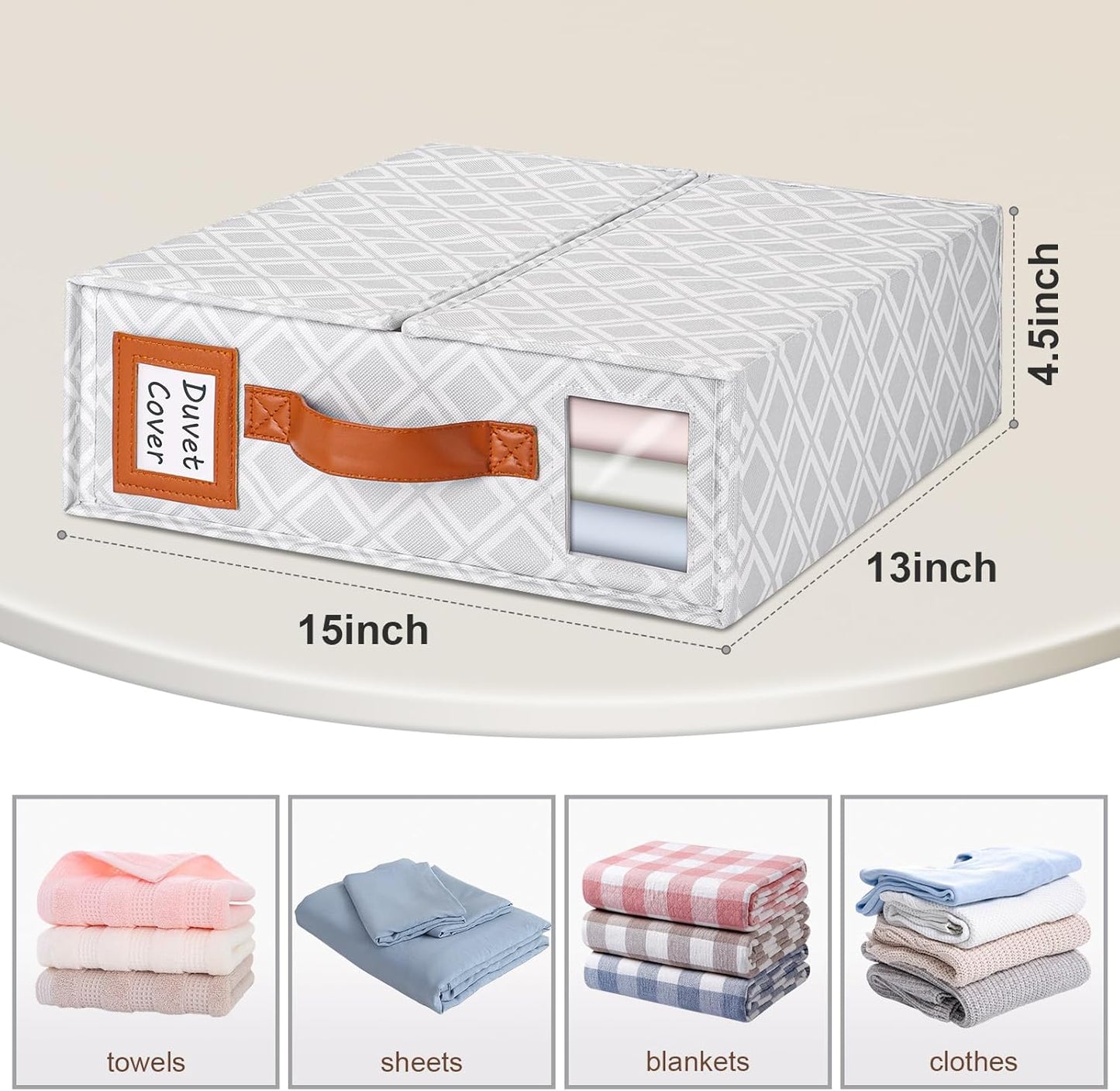 6 Pack Bed Sheet Organizers and Storage, (King & Queen Size) Sheet Organizer for Linen Closet, Foldable Bedding Storage Box with Window for Bedsheets, Duvet Cover and Pillowcase (Light Printed 6 Pack)