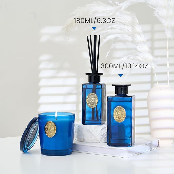 M&SENSE 6.3 oz Large Reed Diffuser Set | Ocean Escape Scent Oil Diffuser with Sticks | Hotel Collection Non-Toxic Essential Oil |for Bedroom Bathroom Living Room