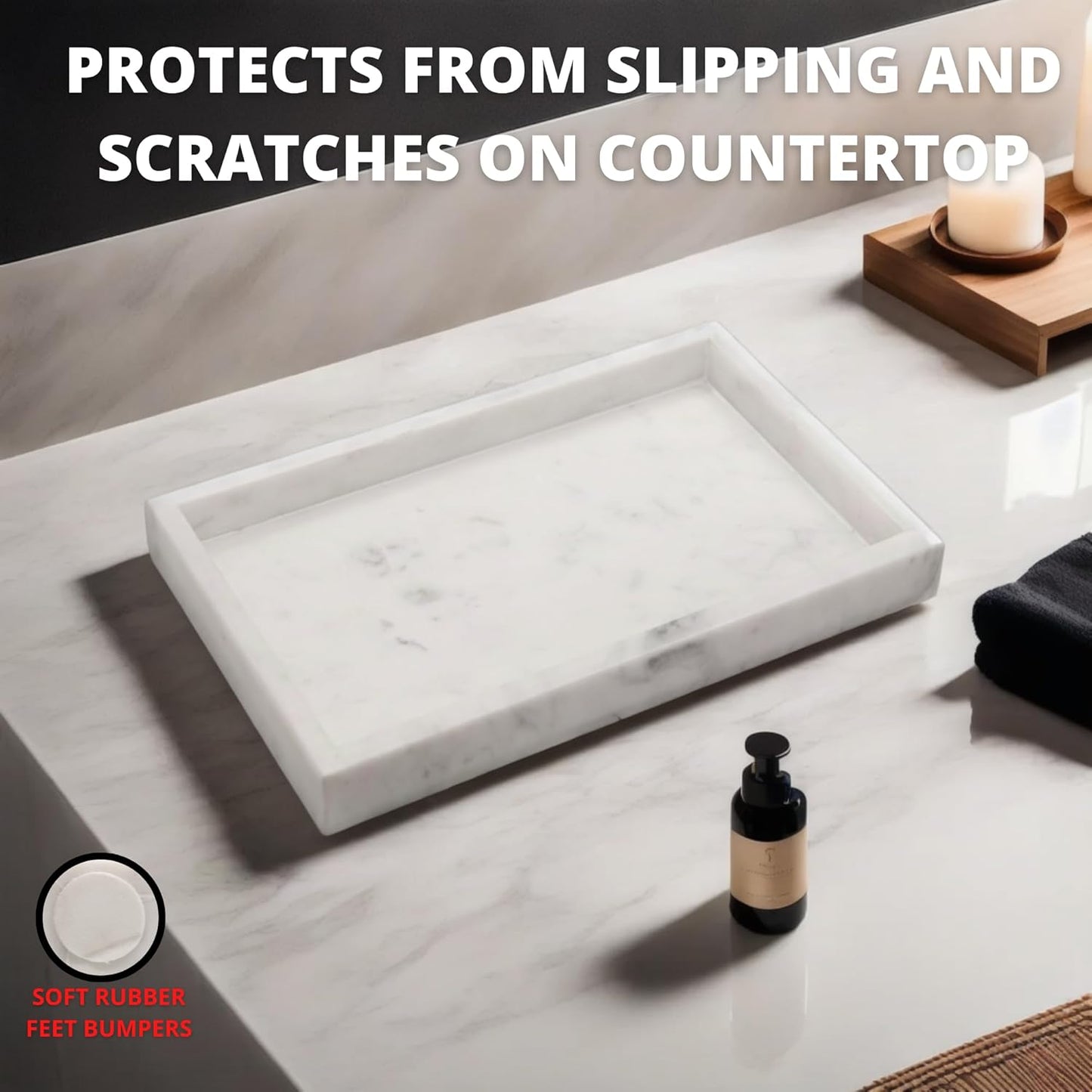 Natural White Marble Tray for Bathroom | Kitchen | Vanity | Desktop, Stone Organizer for Coffee Table, Dresser, Nightstand, Candles, Soap, Towel, Plant, Jewelry (12" x 8"), Rectangular