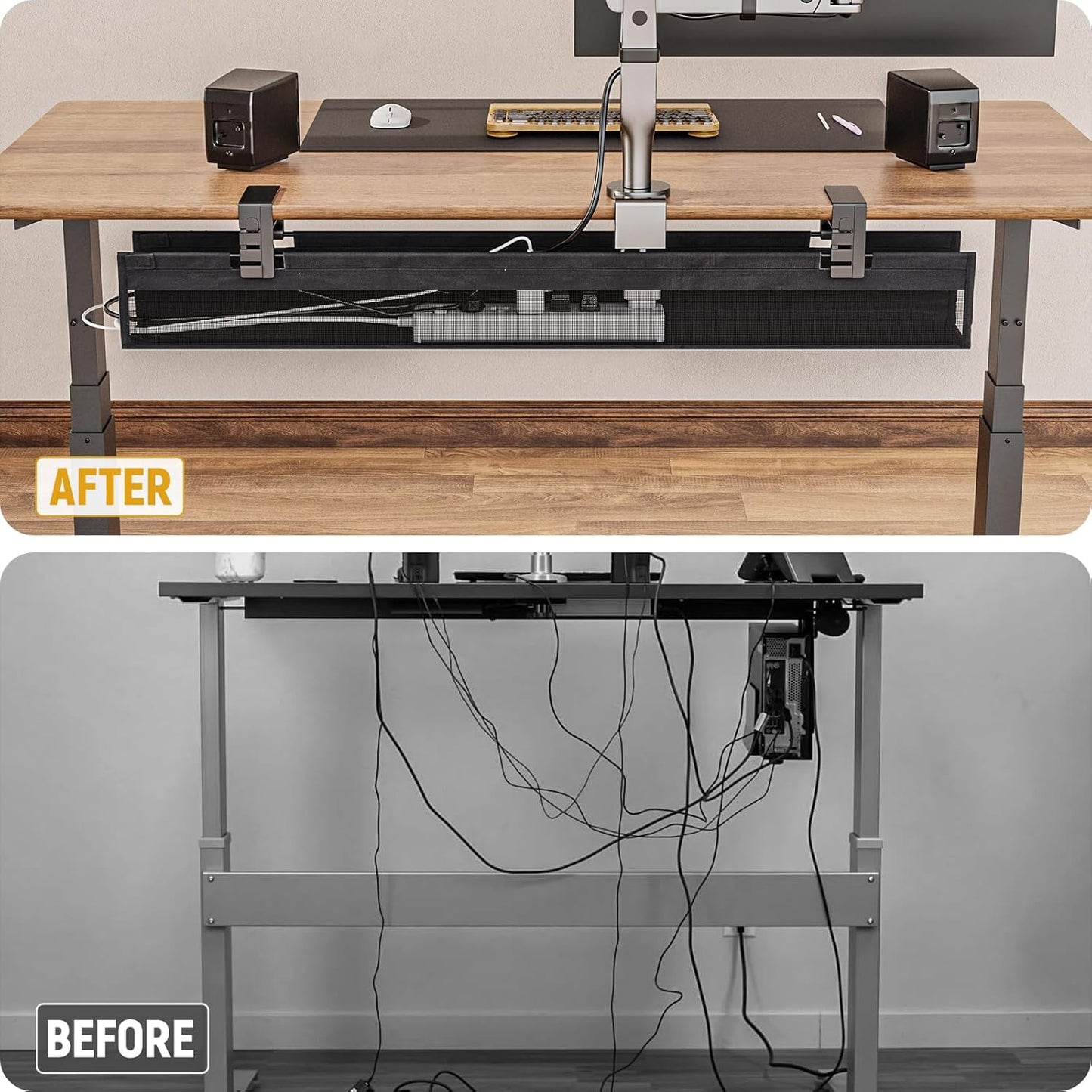 Under Desk Cable Management Tray, No Drill Standing Desk Wire Cable Management Tray, 40 Inch Cord Organizer for Office/Home/Game Rooms