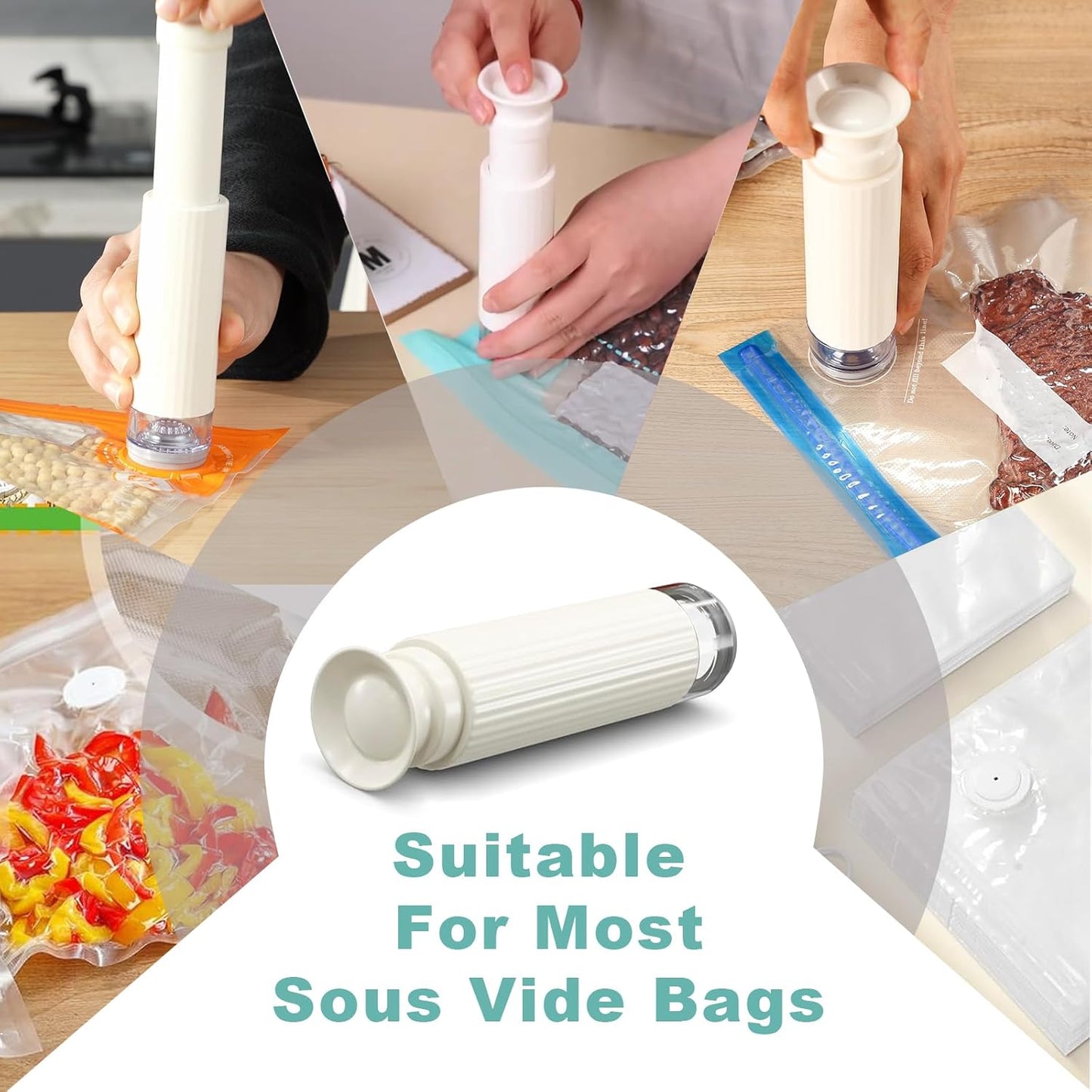 Hand Pump for Sous Vide Bags & Vaccum Containers, Manual Handheld Vacuum Pump,Jar Vacuum Sealer for Wide & Regular Mouth Mason Jars