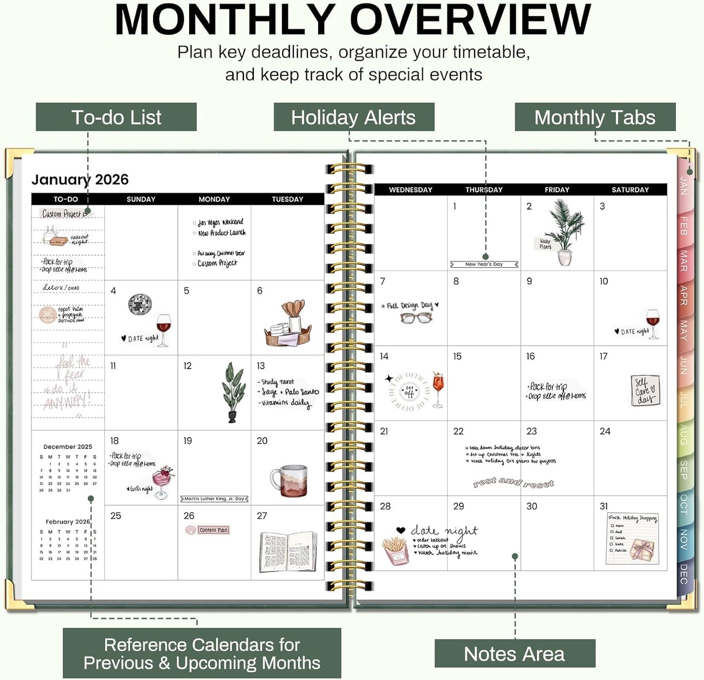 2026 Planner Weekly and Monthly Hardcover Leather Planner with Tabs 53 Weeks Schedule 8.5" x 11" Planners with Stickers for Women Yearly Agenda with Inner Pocket, Green(Tree of Life)