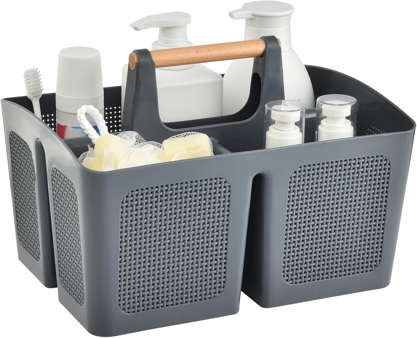 ALINK Portable Shower Caddy Basket with Compartments, Plastic Divided Cleaning Caddy Organizer Storage Tote with Handle for Bathroom, College, Dorm Room Essentials, Dark Gray